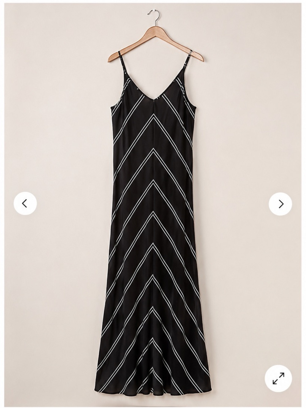 LOFT Black Maxi Slip Dress with White Chevron Stripes